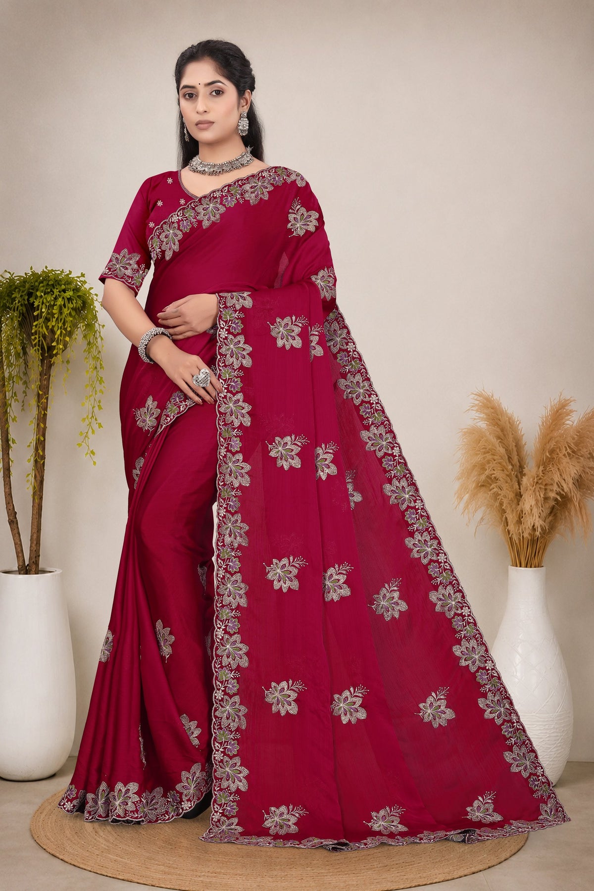 Elegant Georgette Sequins Embroidered Saree