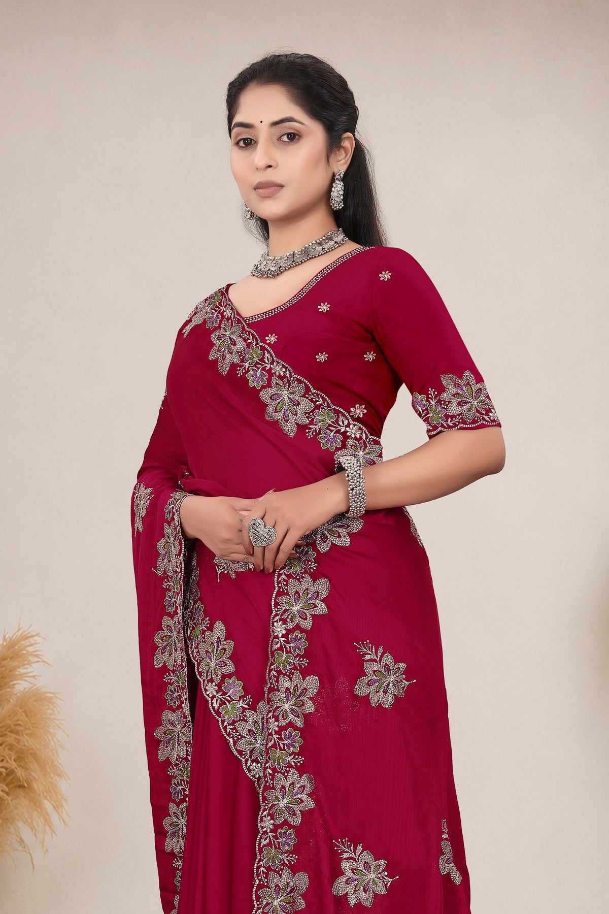 Elegant Georgette Sequins Embroidered Saree