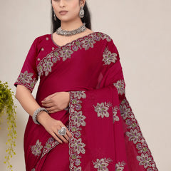 Elegant Georgette Sequins Embroidered Saree