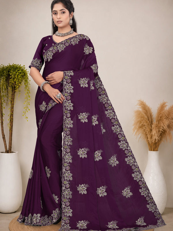 Elegant Georgette Sequins Embroidered Saree