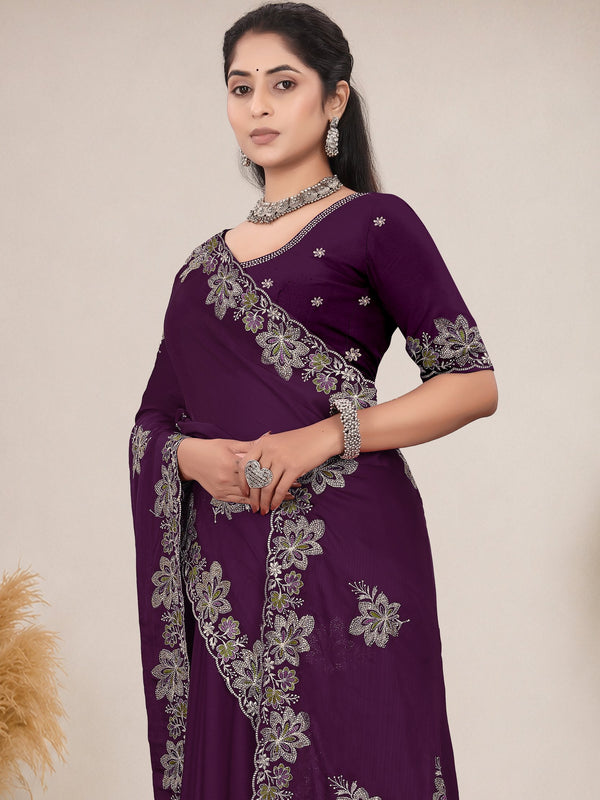 Elegant Georgette Sequins Embroidered Saree