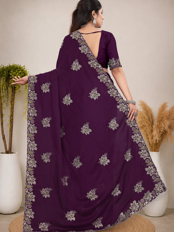 Elegant Georgette Sequins Embroidered Saree
