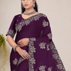 Elegant Georgette Sequins Embroidered Saree