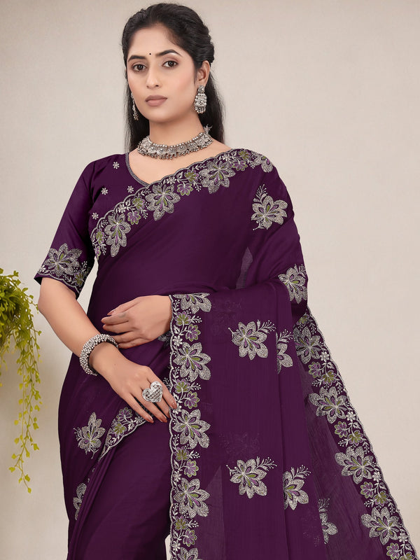 Elegant Georgette Sequins Embroidered Saree