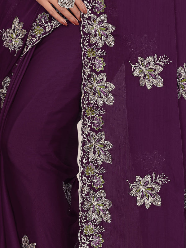 Elegant Georgette Sequins Embroidered Saree
