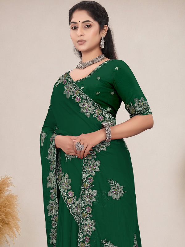 Elegant Georgette Sequins Embroidered Saree