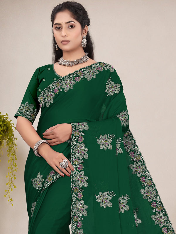 Elegant Georgette Sequins Embroidered Saree