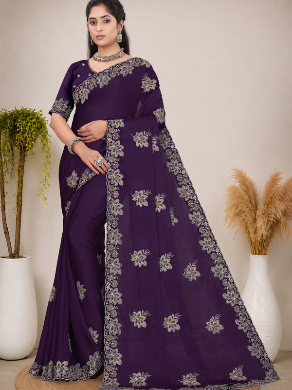 Elegant Georgette Sequins Embroidered Saree