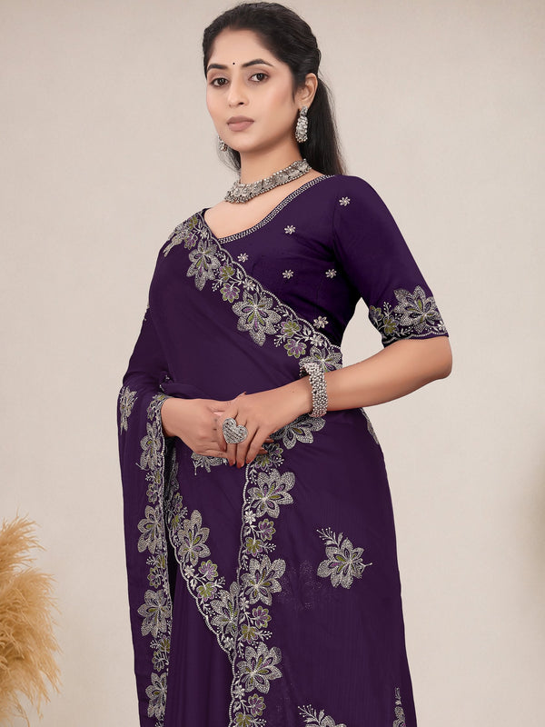 Elegant Georgette Sequins Embroidered Saree