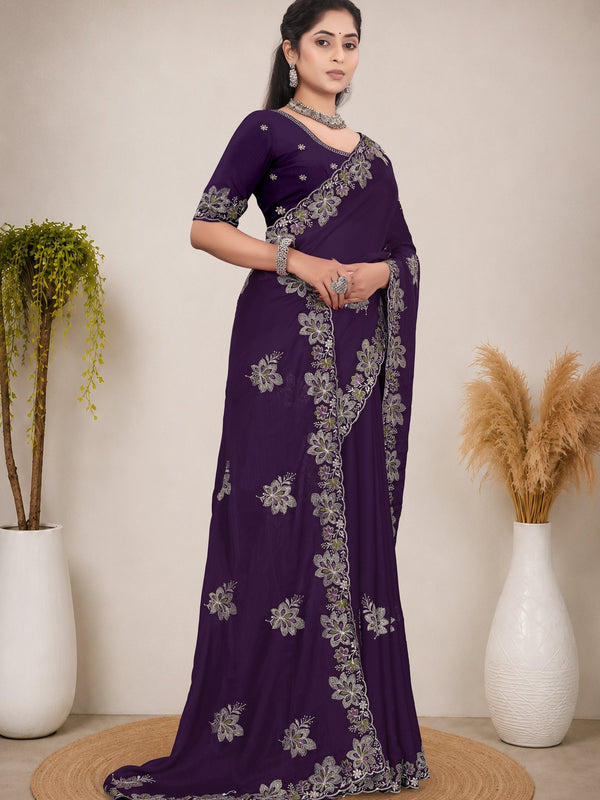 Elegant Georgette Sequins Embroidered Saree