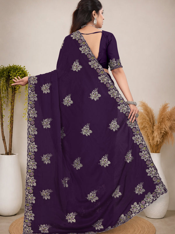 Elegant Georgette Sequins Embroidered Saree