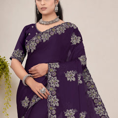 Elegant Georgette Sequins Embroidered Saree