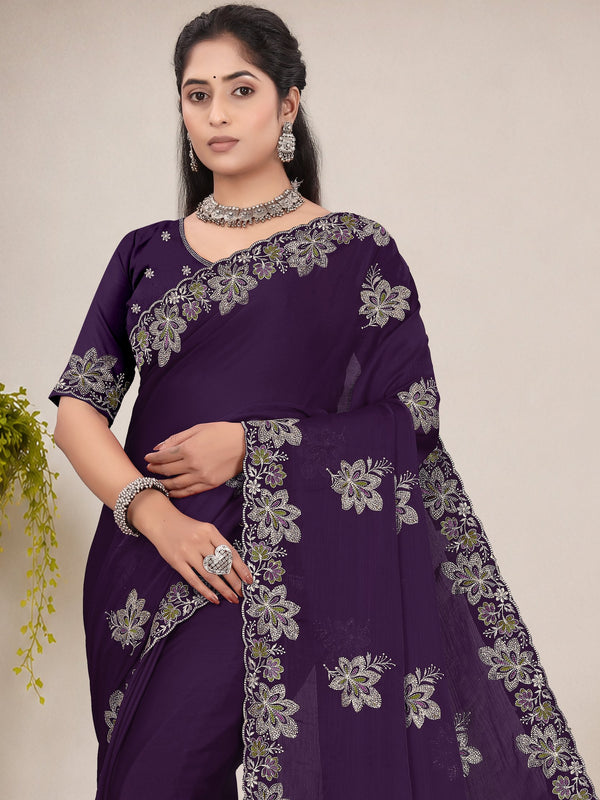 Elegant Georgette Sequins Embroidered Saree
