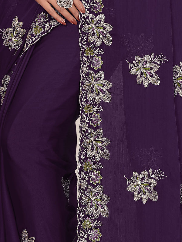 Elegant Georgette Sequins Embroidered Saree