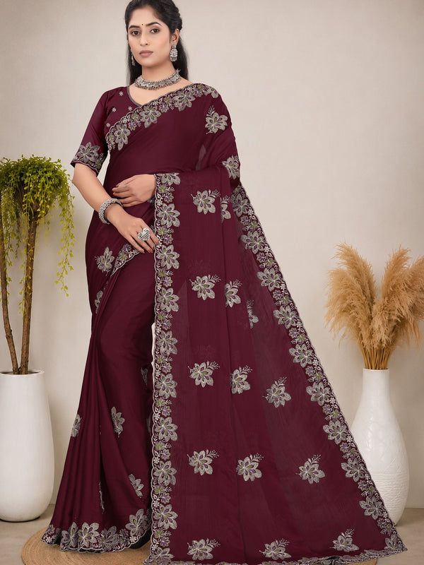 Elegant Georgette Sequins Embroidered Saree