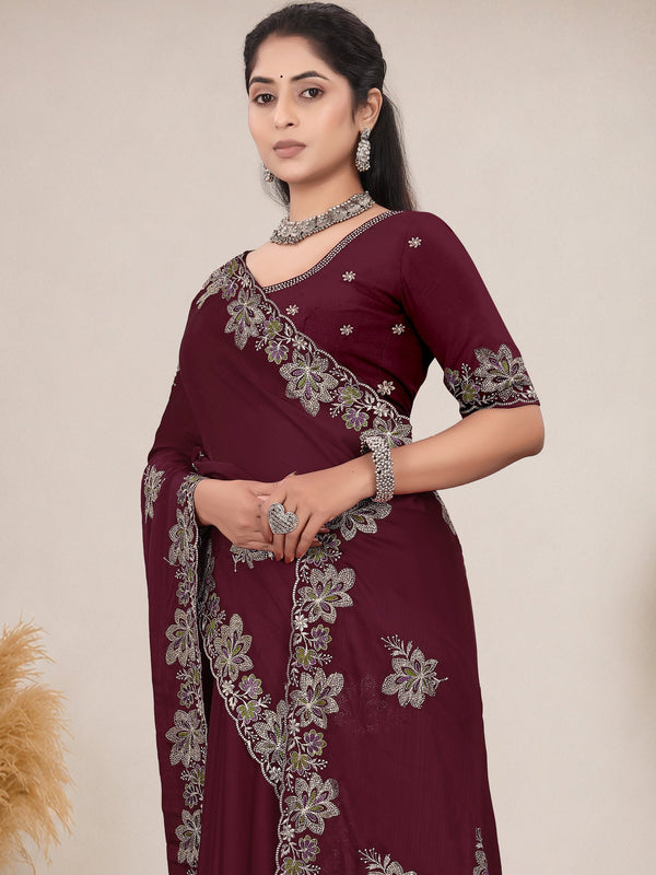 Elegant Georgette Sequins Embroidered Saree