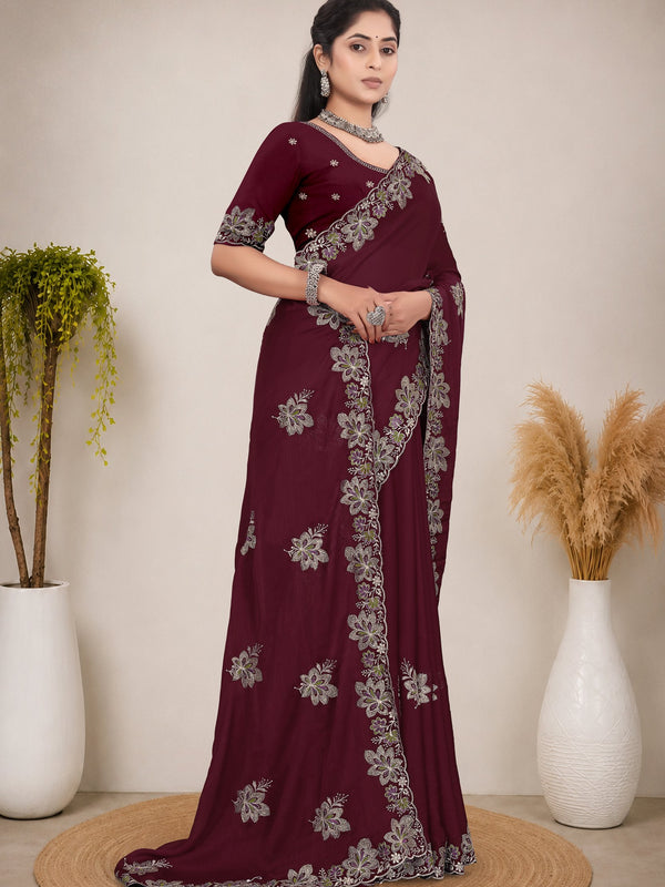 Elegant Georgette Sequins Embroidered Saree