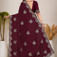 Elegant Georgette Sequins Embroidered Saree