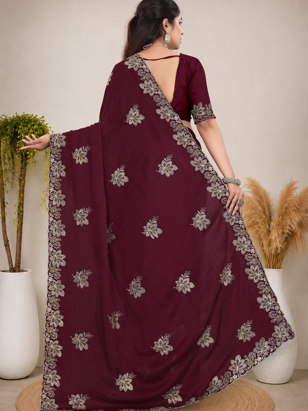 Elegant Georgette Sequins Embroidered Saree