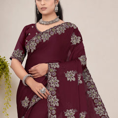 Elegant Georgette Sequins Embroidered Saree