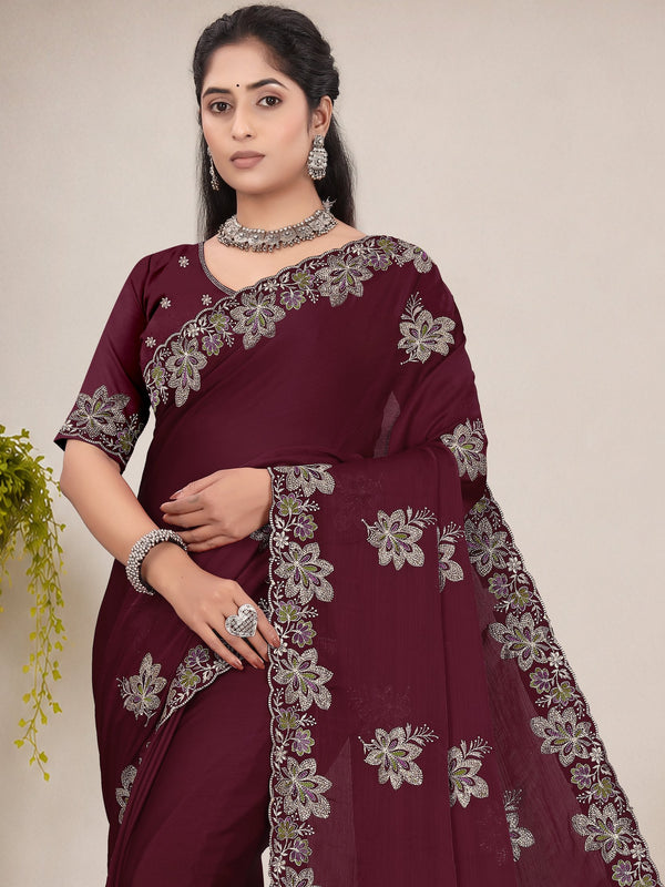 Elegant Georgette Sequins Embroidered Saree