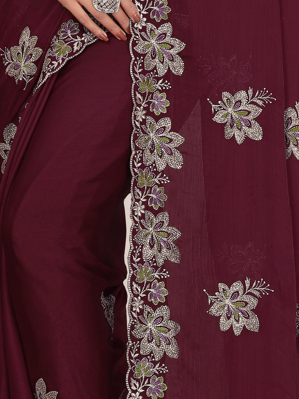 Elegant Georgette Sequins Embroidered Saree