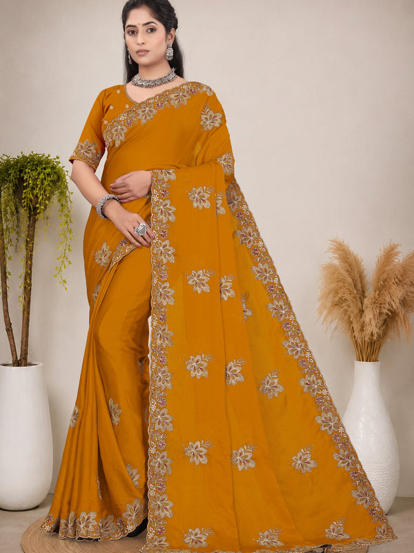 Elegant Georgette Sequins Embroidered Saree