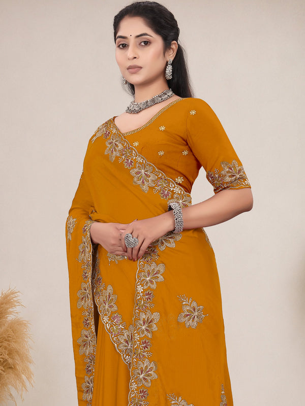 Elegant Georgette Sequins Embroidered Saree