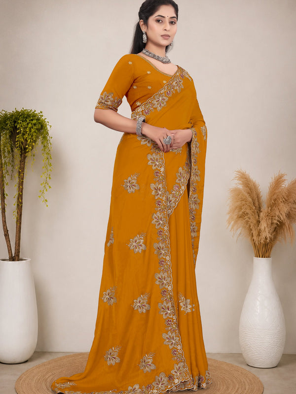 Elegant Georgette Sequins Embroidered Saree