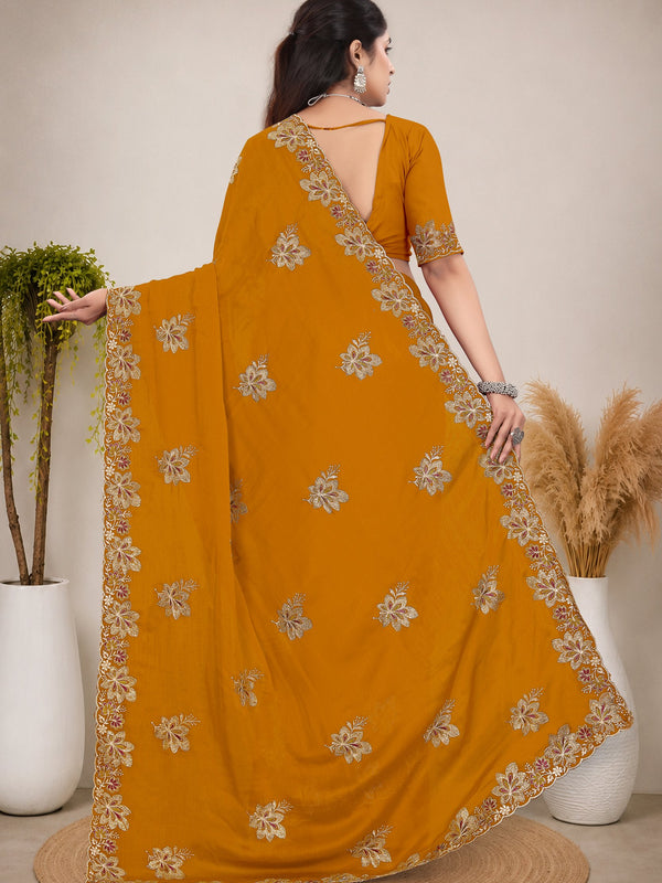 Elegant Georgette Sequins Embroidered Saree