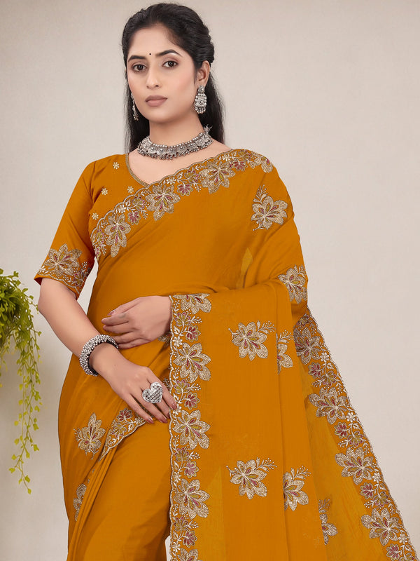 Elegant Georgette Sequins Embroidered Saree