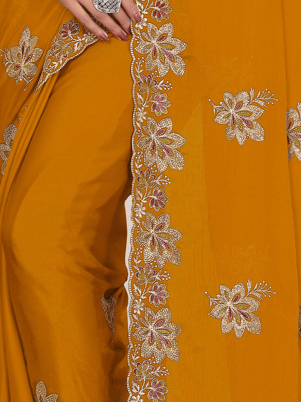 Elegant Georgette Sequins Embroidered Saree