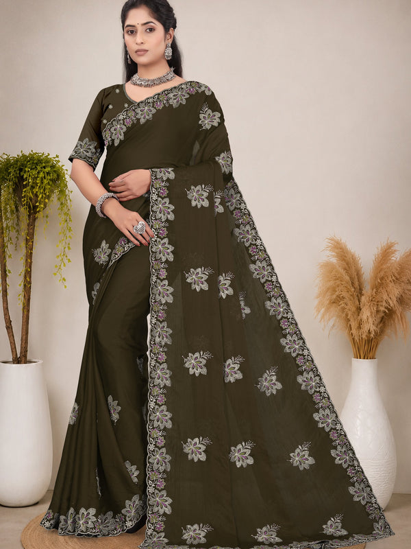 Elegant Georgette Sequins Embroidered Saree