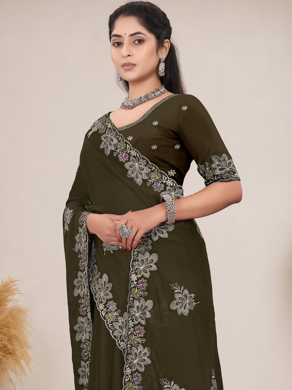 Elegant Georgette Sequins Embroidered Saree