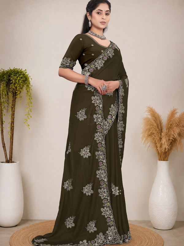 Elegant Georgette Sequins Embroidered Saree