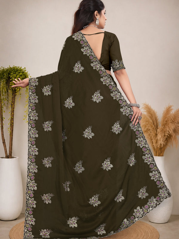 Elegant Georgette Sequins Embroidered Saree