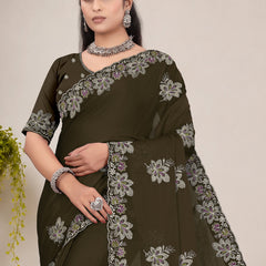 Elegant Georgette Sequins Embroidered Saree