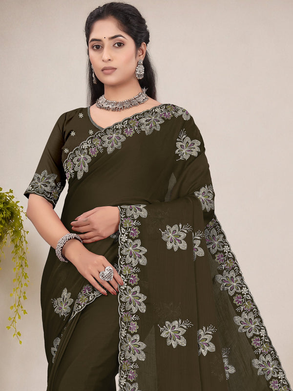 Elegant Georgette Sequins Embroidered Saree