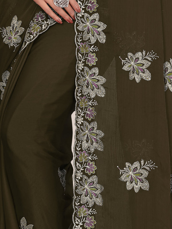 Elegant Georgette Sequins Embroidered Saree