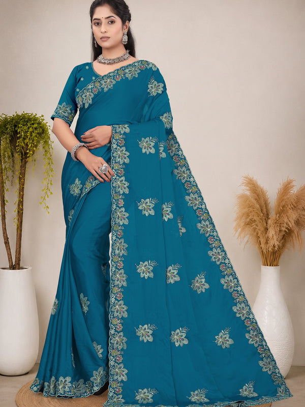 Elegant Georgette Sequins Embroidered Saree