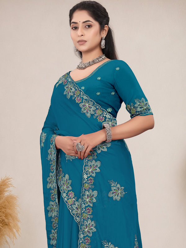 Elegant Georgette Sequins Embroidered Saree