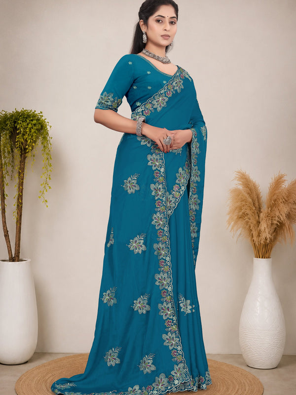 Elegant Georgette Sequins Embroidered Saree