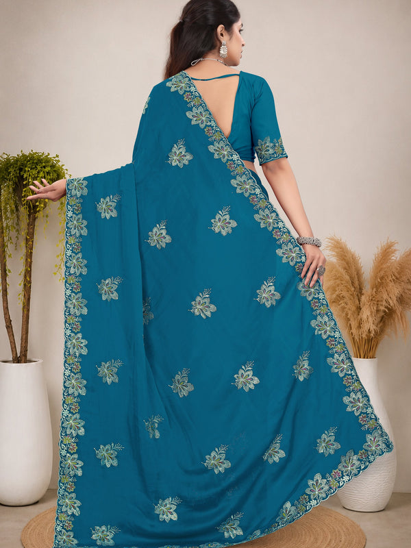 Elegant Georgette Sequins Embroidered Saree