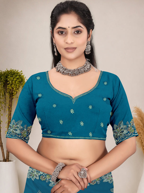 Elegant Georgette Sequins Embroidered Saree