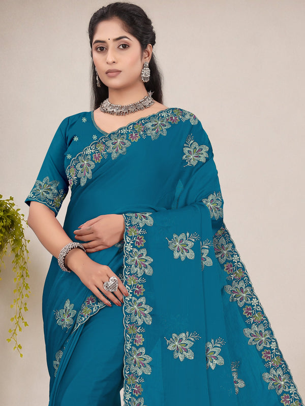 Elegant Georgette Sequins Embroidered Saree