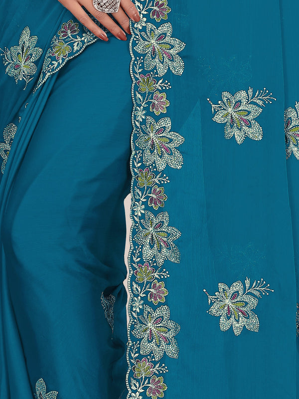 Elegant Georgette Sequins Embroidered Saree