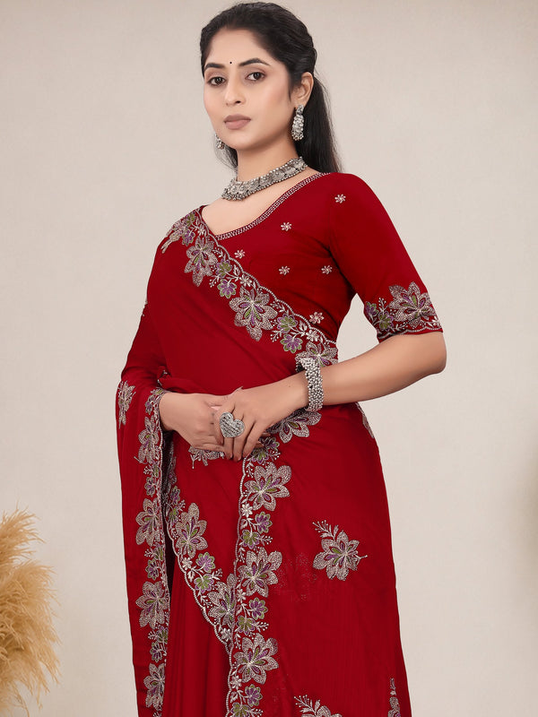 Elegant Georgette Sequins Embroidered Saree