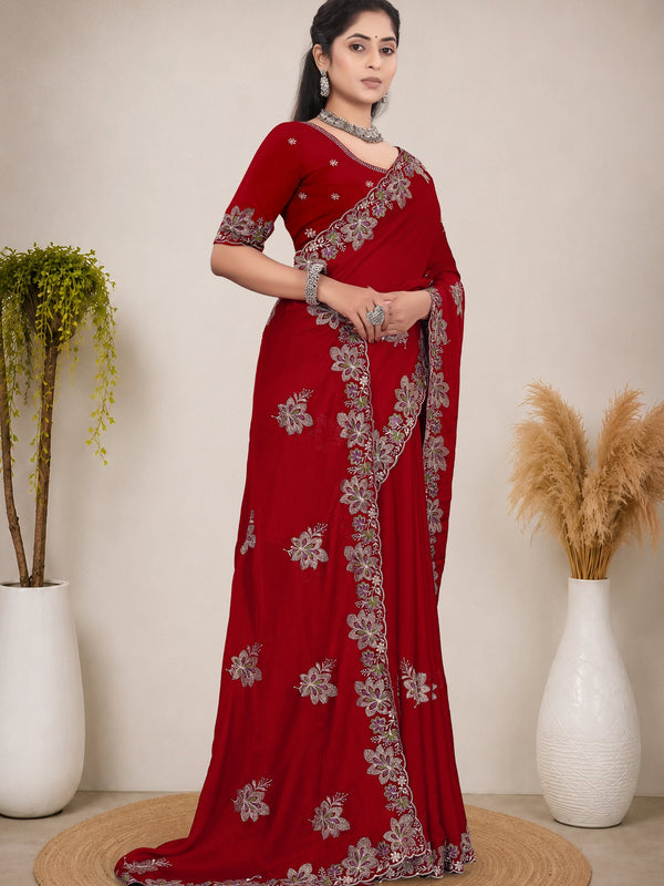 Elegant Georgette Sequins Embroidered Saree