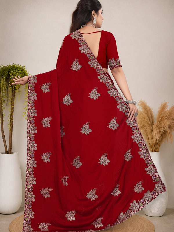 Elegant Georgette Sequins Embroidered Saree