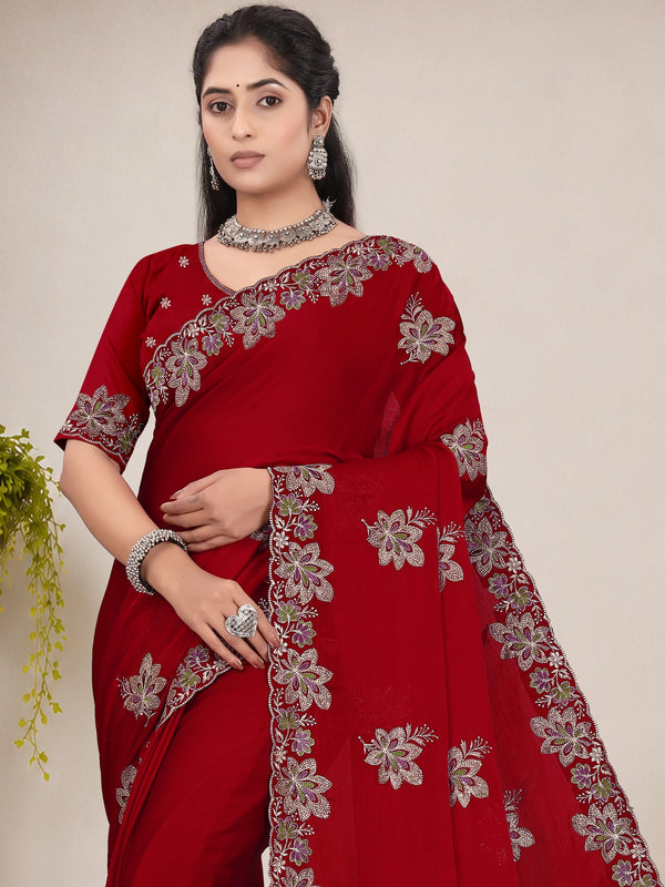Elegant Georgette Sequins Embroidered Saree